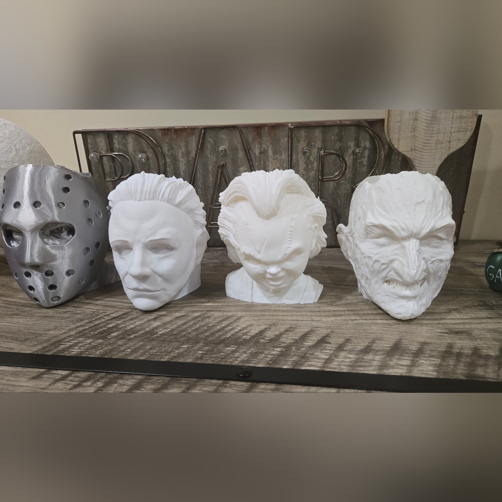 3d Printed Horror Icon Mask Planters- Silver and White